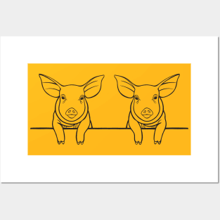 Piglets in Love - cute farm animal design - yellow Posters and Art